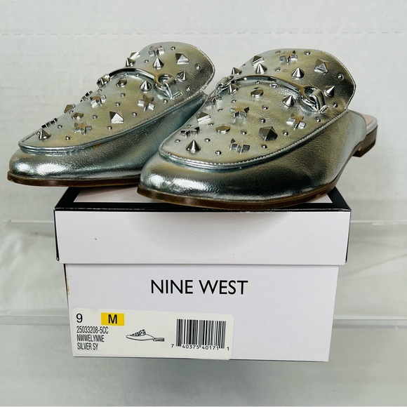 Nine West Welynne Studded Silver Mule, Vegan Leather, NIB - Picture 7 of 8